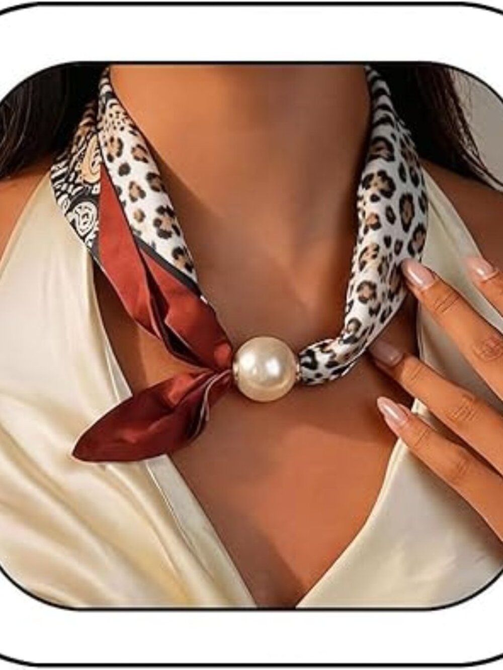 NEW Womens Pearl Scarf Necklace Bandana Necklace with Charm Leopard Print Scarf